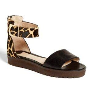 10 Crosby Derek Lam Black and Animal Print Sandals